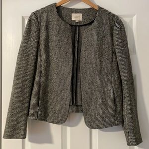LOFT open front cropped black and white striped blazer. Size 12.